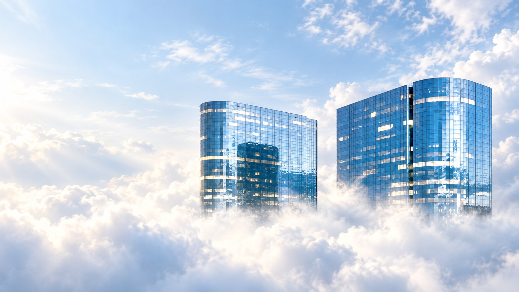 Stylized view of Element Towers surrounded by clouds